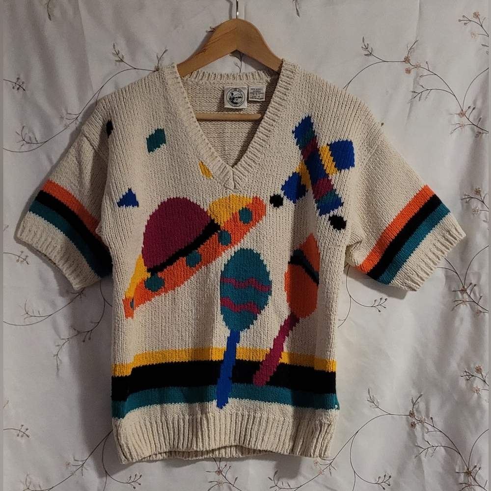 Vintage Colter Bay International Fiesta Short Sleeve V-Neck Sweater Medium